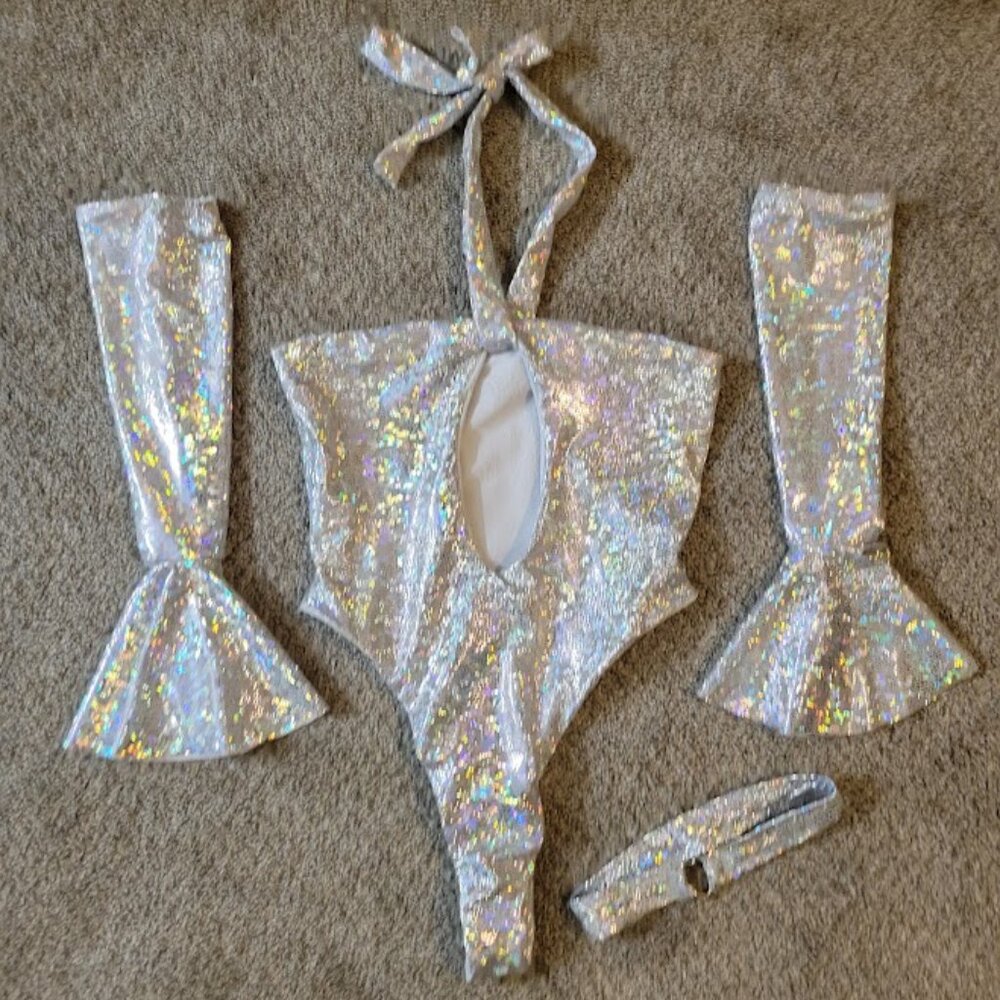 *SOLD* Disco Sparkler Bodysuit + Flare Sleeves + Garter (NEW!)